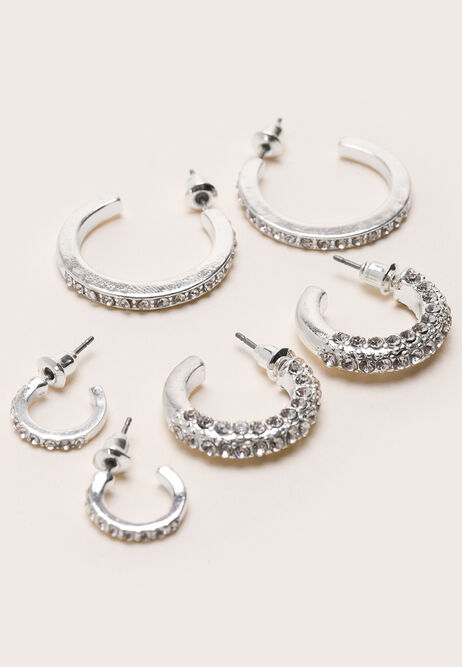 Womens 3pk Silver Diamante Earring Set