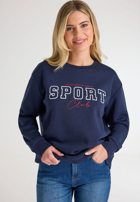 Womens Navy USA Sport Club Slogan Sweatshirt