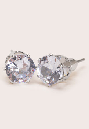Womens Silver Diamante Stud Earrings