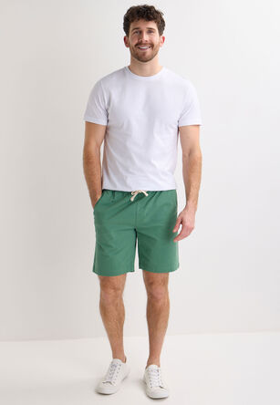 Mens Green Plain Draw-Cord Shorts