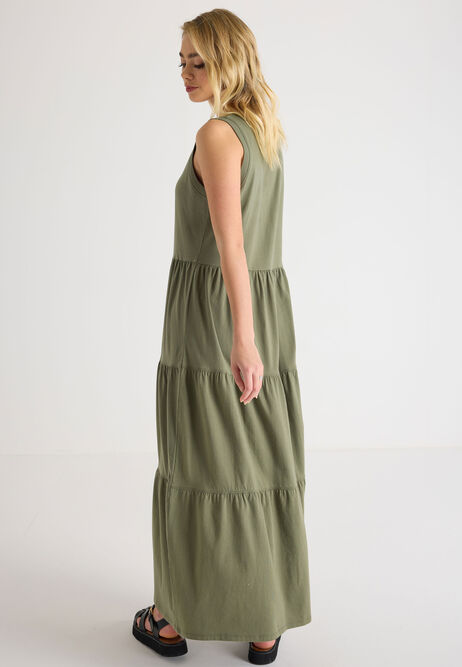 Womens Khaki Tiered Vest Maxi Dress