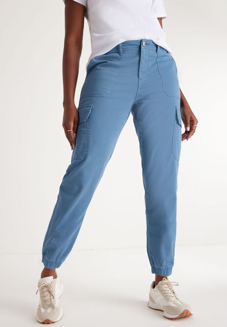Womens Plain Blue Cuffed Cargo Trouser