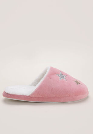 Womens Pink Star Mule Slippers 
