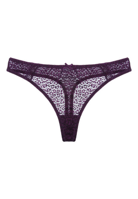 Womens Purple Animal Print Mesh Thong