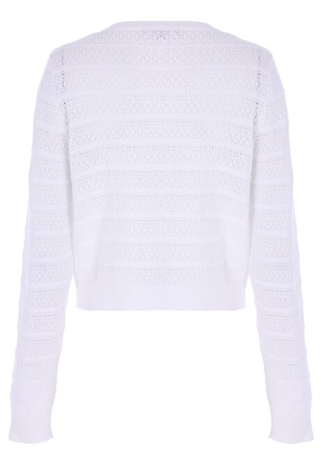 Womens White Pointelle Button Front Cardigan