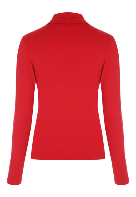 Womens Red Roll Neck Long Sleeved Top