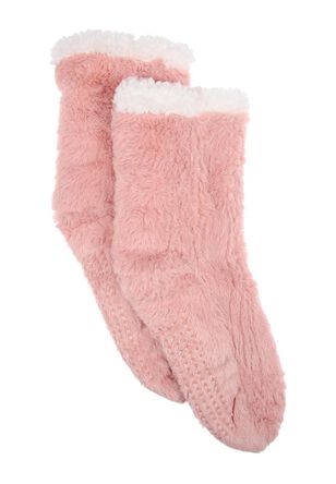 Womens Pink Fluffy Slipper Socks 
