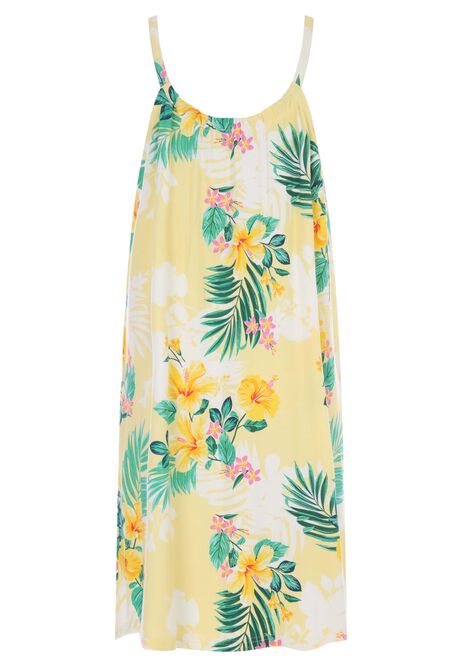 Womens Yellow Floral & Leaf Print Beach Dress