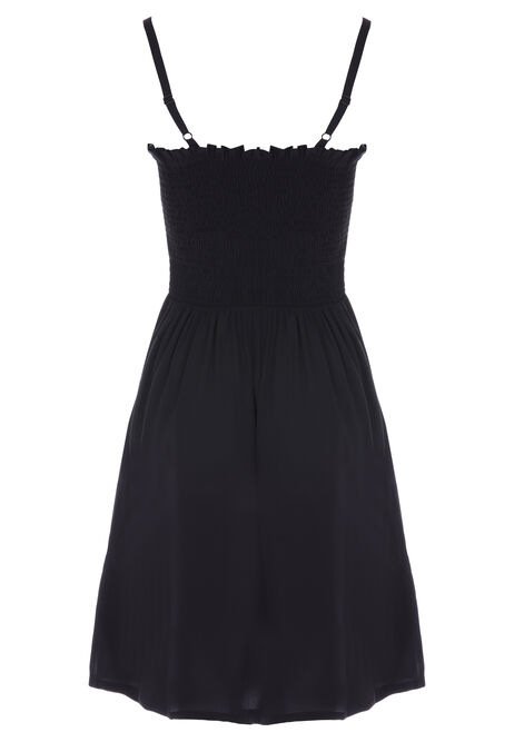 Womens Black Shirred Bodice Mini Dress