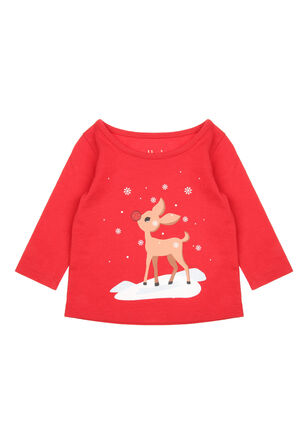 Baby Girls Red Reindeer Long Sleeve Top