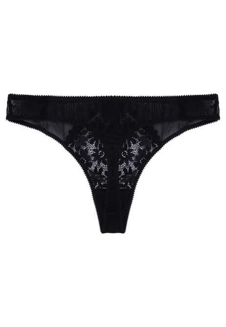 Womens Black Floral Lace Thong