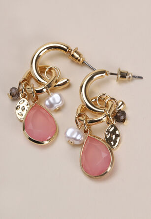 Womens Gold & Pink Long Charm Earrings