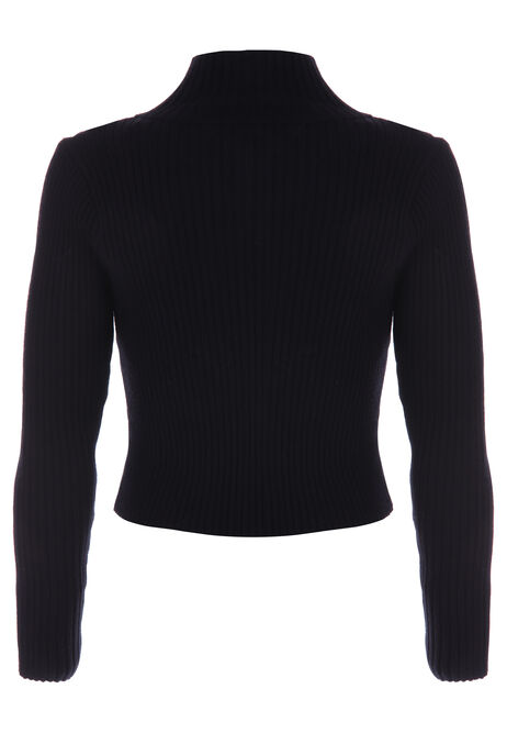 Older Girls Black Ribbed Zip Through Cardigan