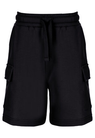 Older Boys Black Jersey Cargo Shorts