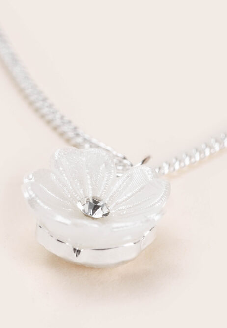 Womens Silver Flower Necklace