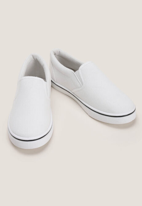 Older Boys Plain White Slip On Canvas Shoes