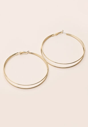 Women Gold Double Hoop Earrings 