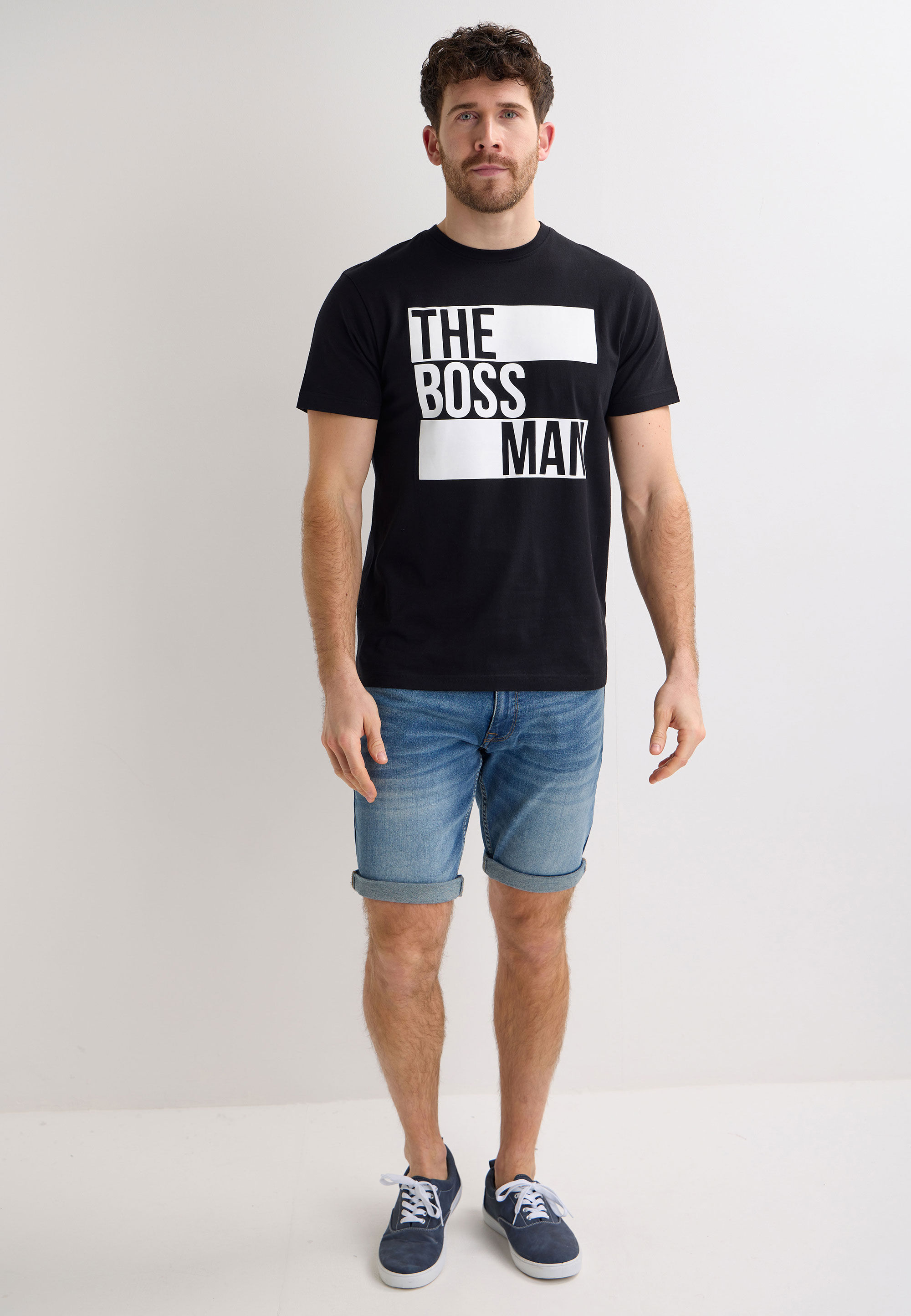 Mens Black & White Boss Man Slogan T-Shirt