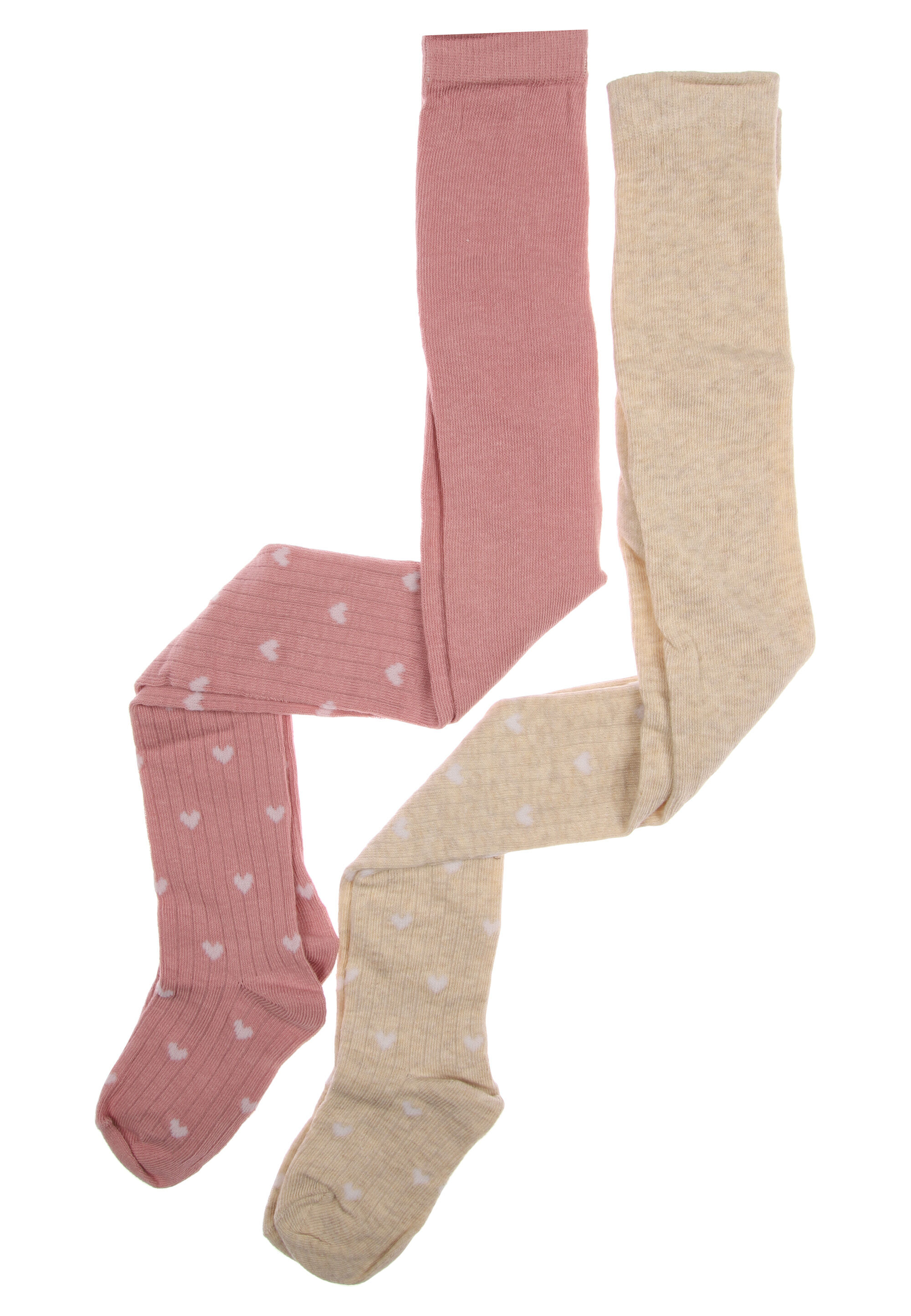 Girls 2pk Pink Cream Heart Tights Peacocks