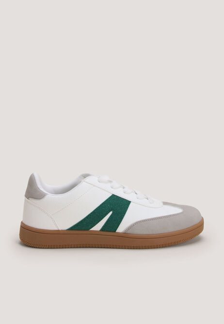 Womens White & Green Retro Gum Sole Trainers