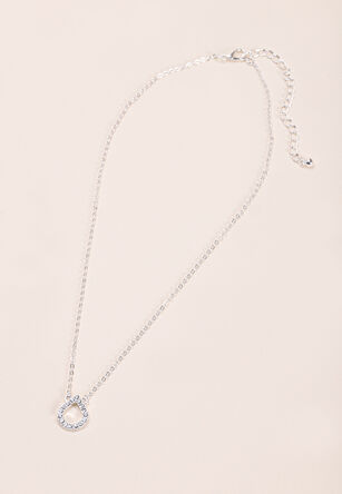 Womens Silver Diamante Teardrop Necklace