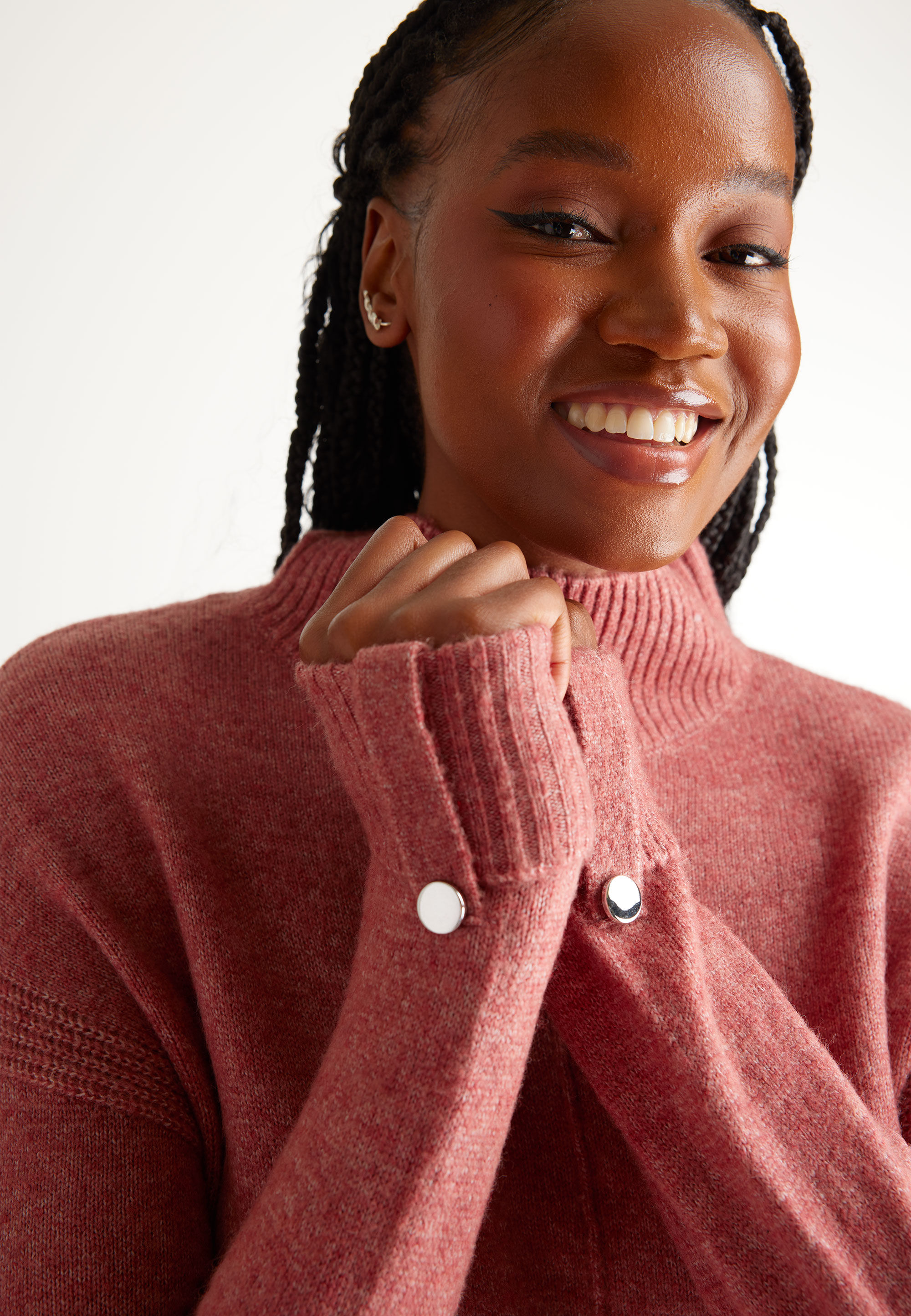 Womens Pink Marl Jumper Dress with Button Cuff Peacocks