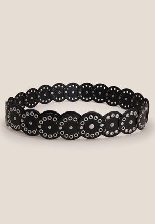 Womens Black Small Studded Disc Belt
