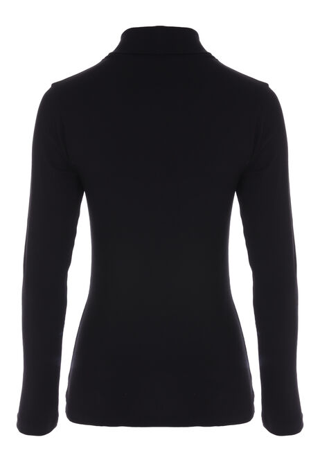 Womens Black Roll Neck Top with Long Sleeves