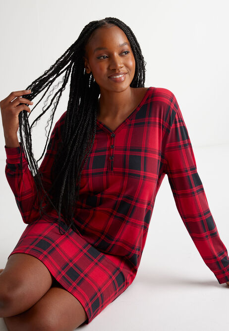 Womens Red Check Soft Touch Nightdress