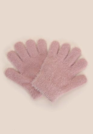 Younger Girls Pink Eyelash Knit Gloves
