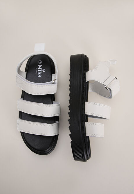 Older Girls White Triple Strap Gladiator Sandals