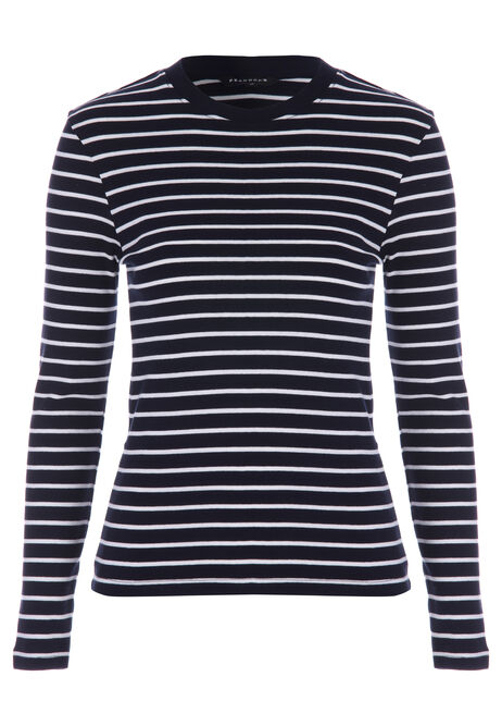 Womens Navy & Cream Stripe Long Sleeve Top