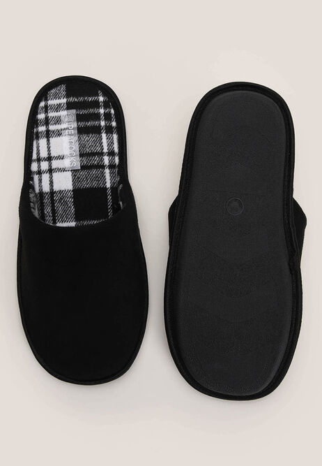 Mens Check Lined Black Mule Slippers