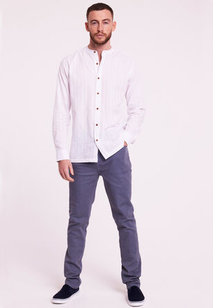 Mens White Plain Dobby Grandad Shirt