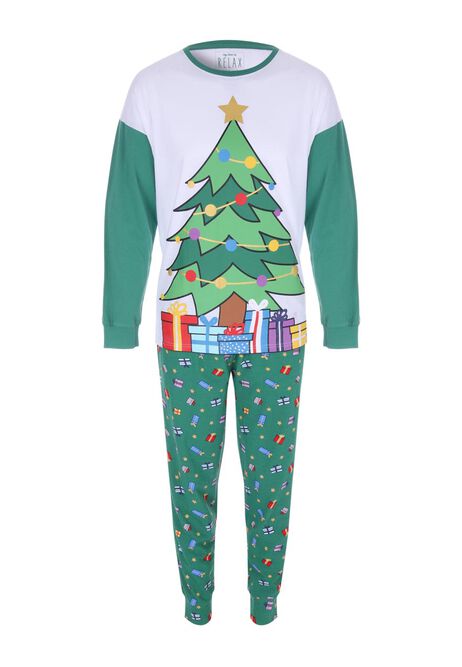 Mens Green Christmas Tree Novelty Pyjama Set