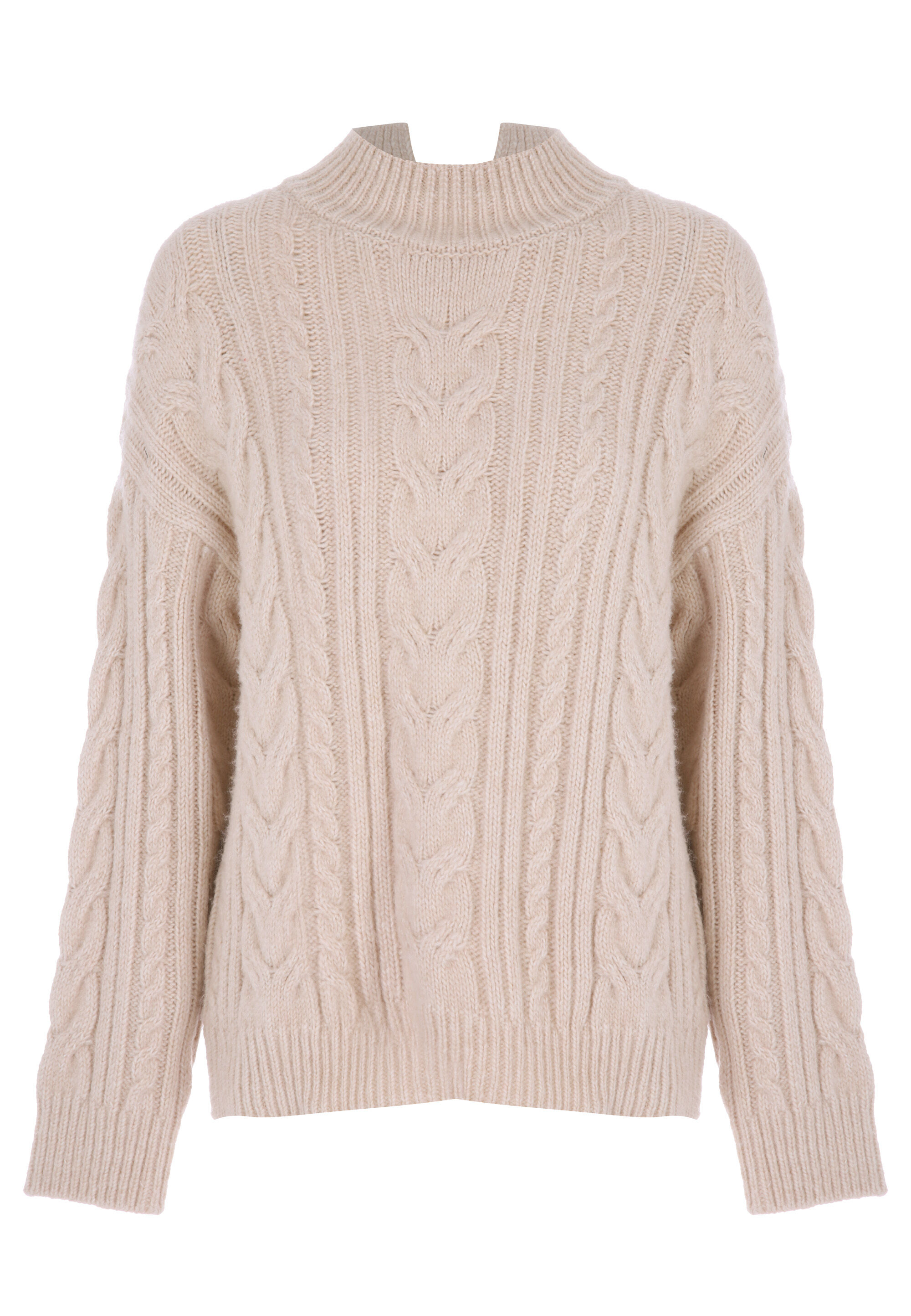 Womens Neutral Cable Knit Turtle Neck Knitted Jumper