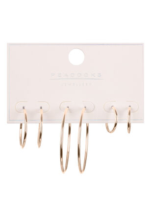 Womens 3pk Gold Hoop Earrings
