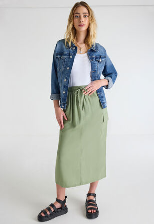 Womens Khaki Linen Blend Cargo Skirt