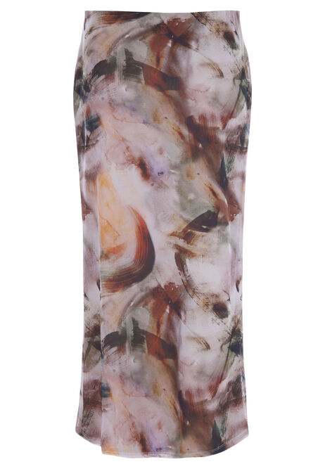 Womens Brown Marble Print Mesh Midi Skirt