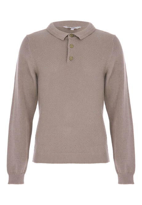 Older Boys Stone Long Sleeve Knitted Polo Jumper