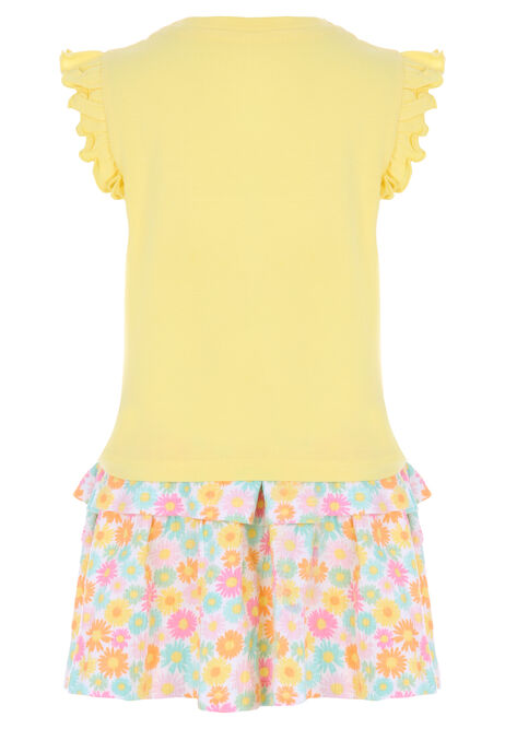 Younger Girls Yellow Floral Tee & Skirt Set