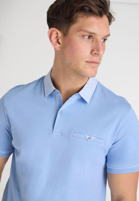Mens Light Blue Print Polo Shirt