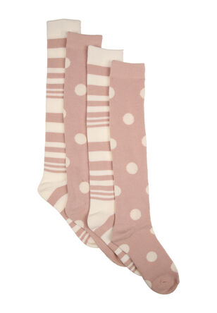 Womens 2pk Cream & Pink Welly Socks 