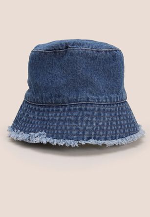 Older Girls Blue Frayed Denim Bucket Hat