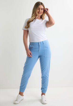 Womens Blue Plain Cuffed Trousers