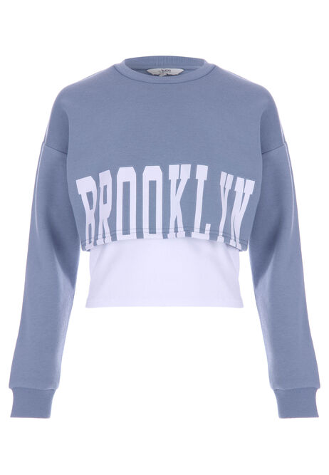 Older Girls Blue 2-IN-1 Brooklyn Cropped Sweatshirt