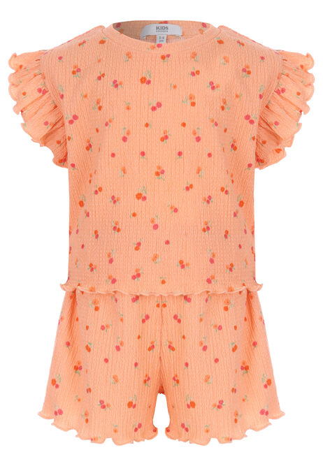 Younger Girl Peach Ditsy Crinkle Tee & Shorts Set