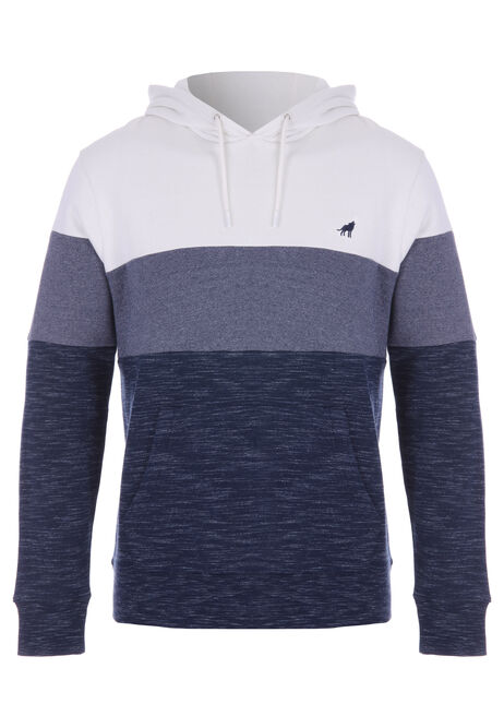 Mens Navy Triple Colour Block Hoody
