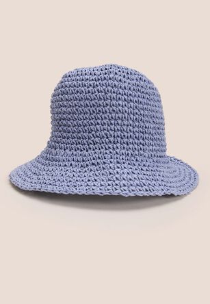 Older Girls Blue Straw Bucket Hat