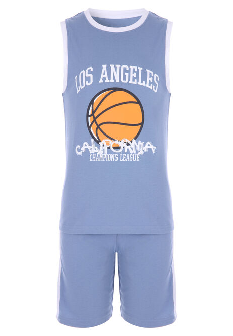 Older Boys Blue Basketball Shorts Pyjama Set
